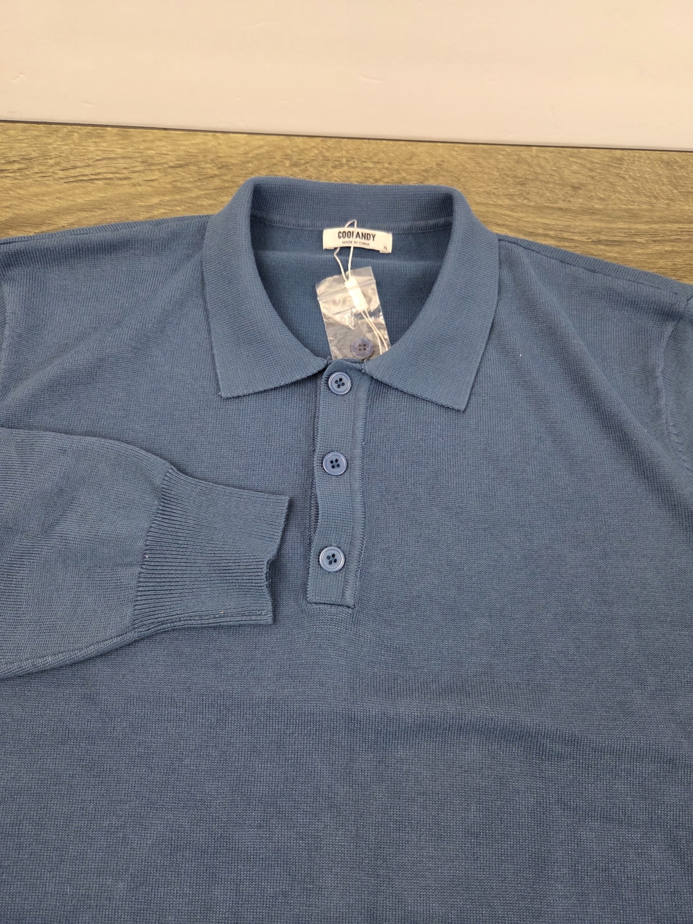 COOFANDY Pullover Sweater 3 Button Men's XL Blue Long Sleeve Stretch Preppy NEW